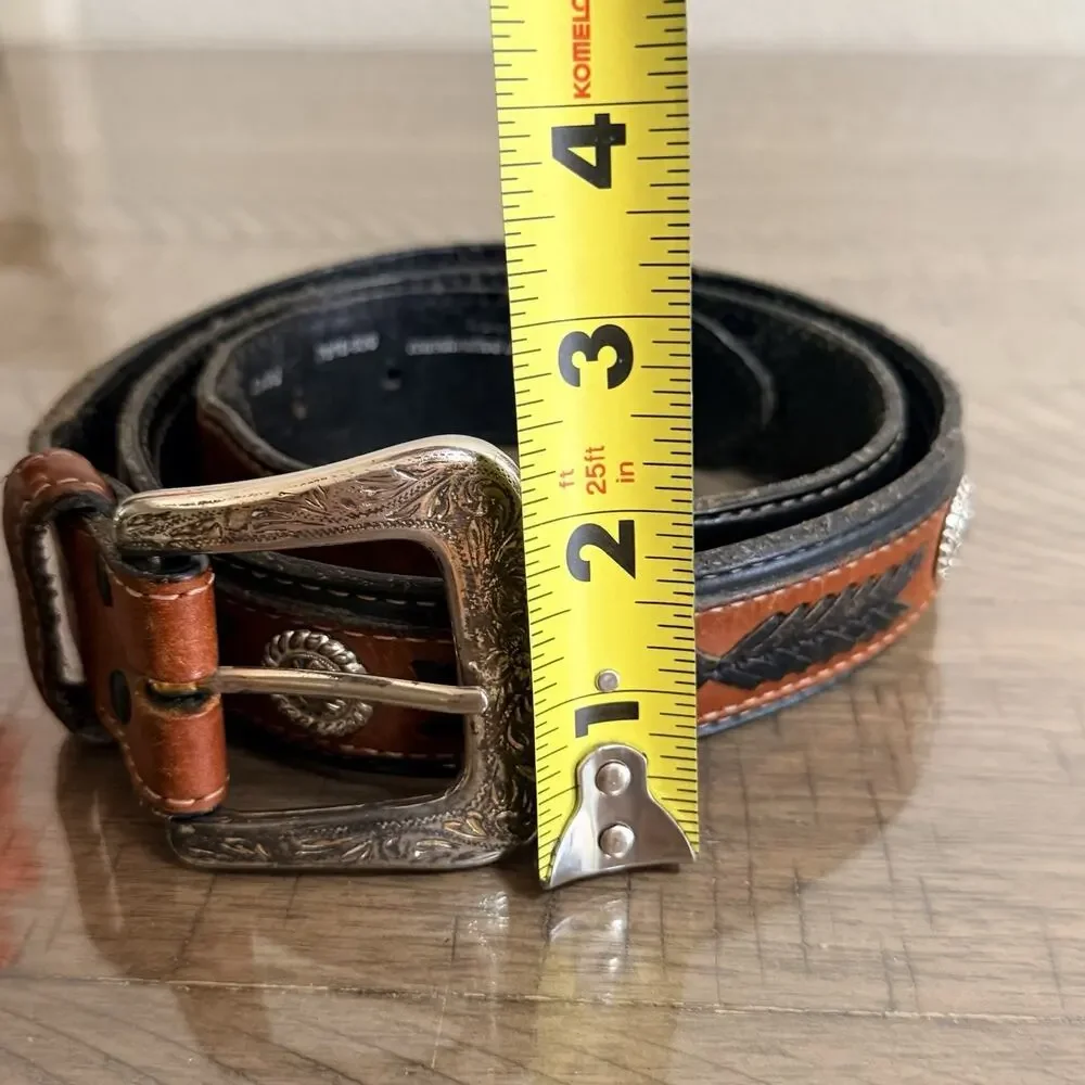 Bench Leather Western Tooled Concho Leather Belt Handcrafted Mexico Brown
